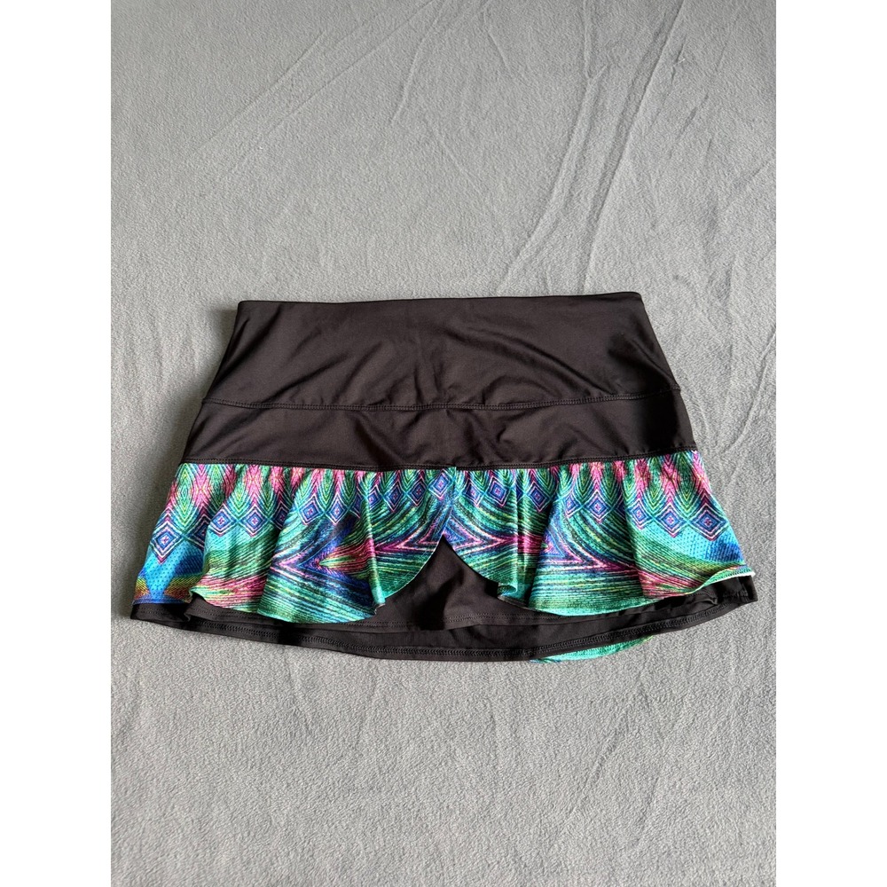 Lucky in Love Women XL Black Multi Color Geometric Ruffle Tennis Skort